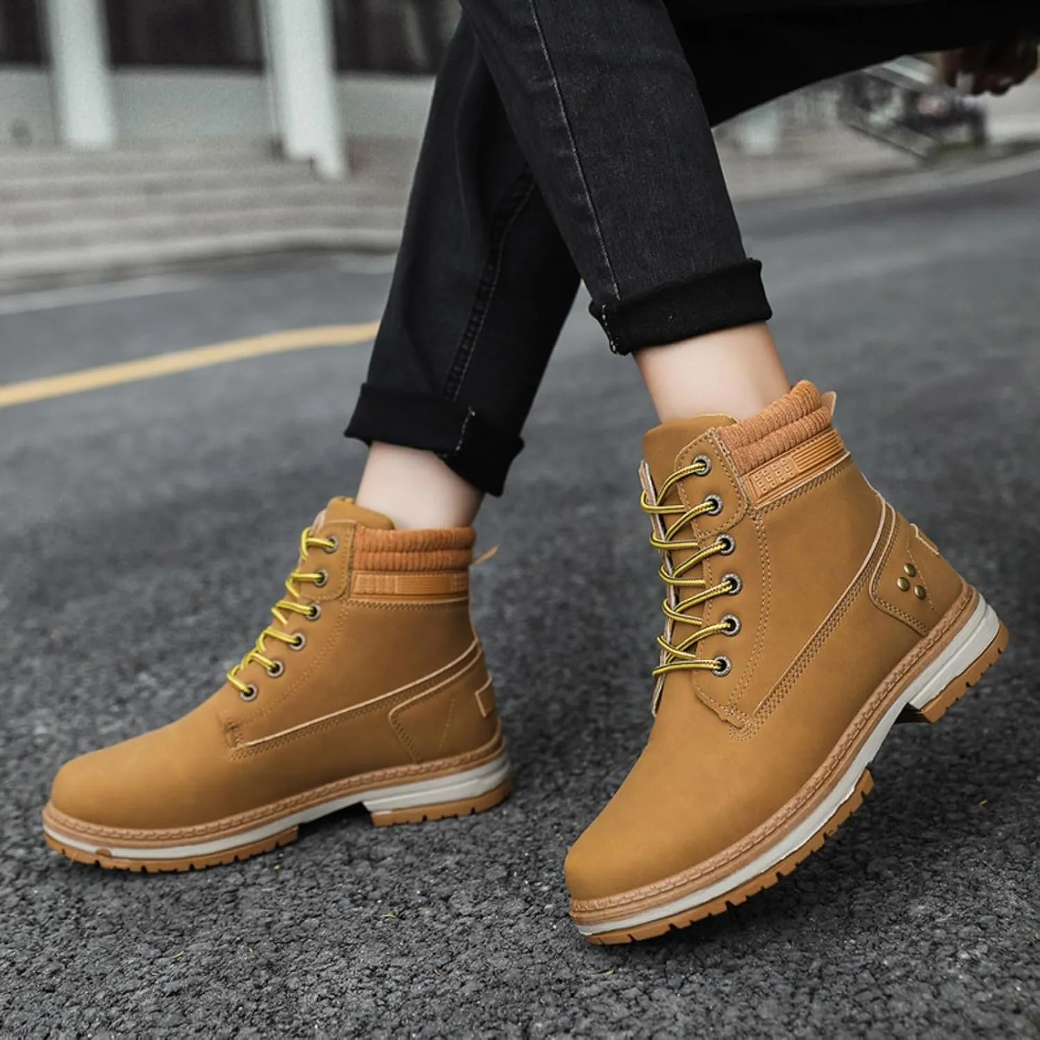 Women Work Hiking Boots Comfortable Waterproof Lace Up Lightweight Combat Boots High Top Short Ankle Boots Outdoor Camping