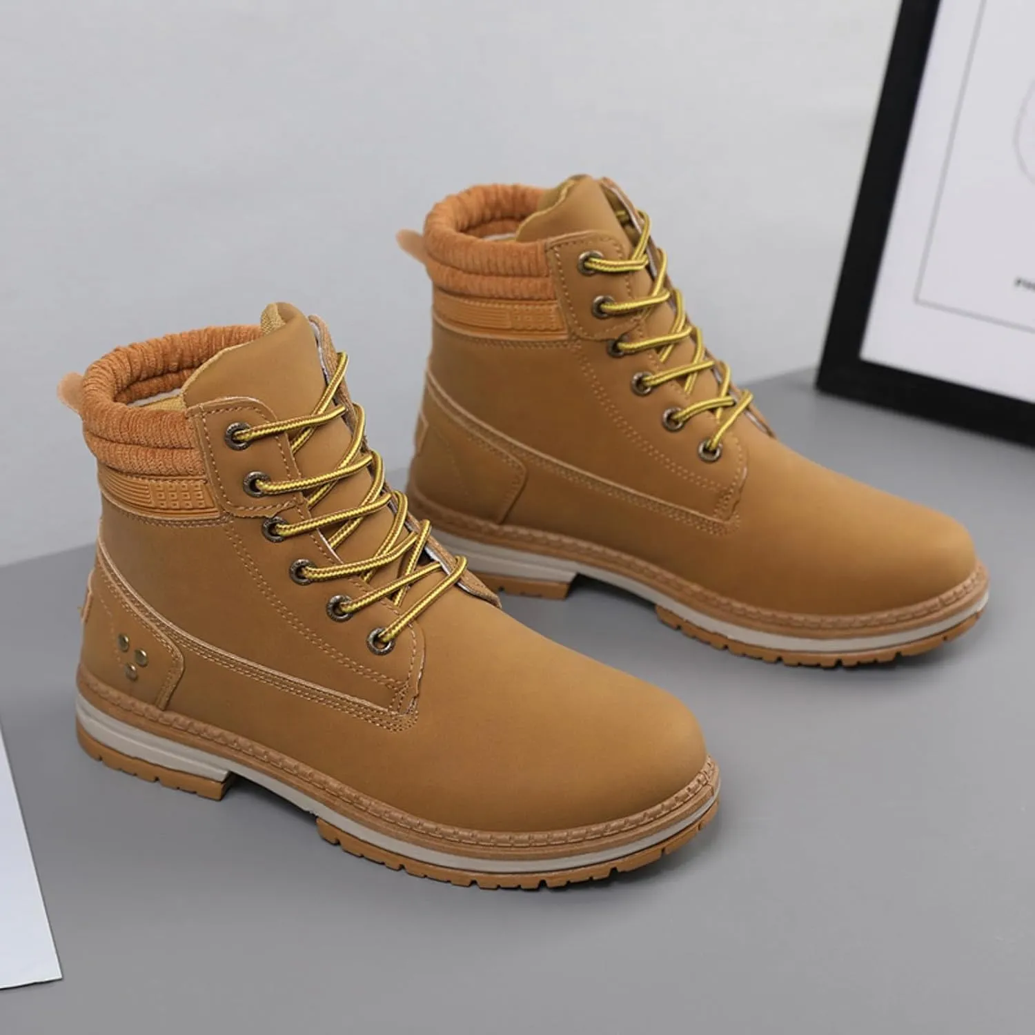 Women Work Hiking Boots Comfortable Waterproof Lace Up Lightweight Combat Boots High Top Short Ankle Boots Outdoor Camping