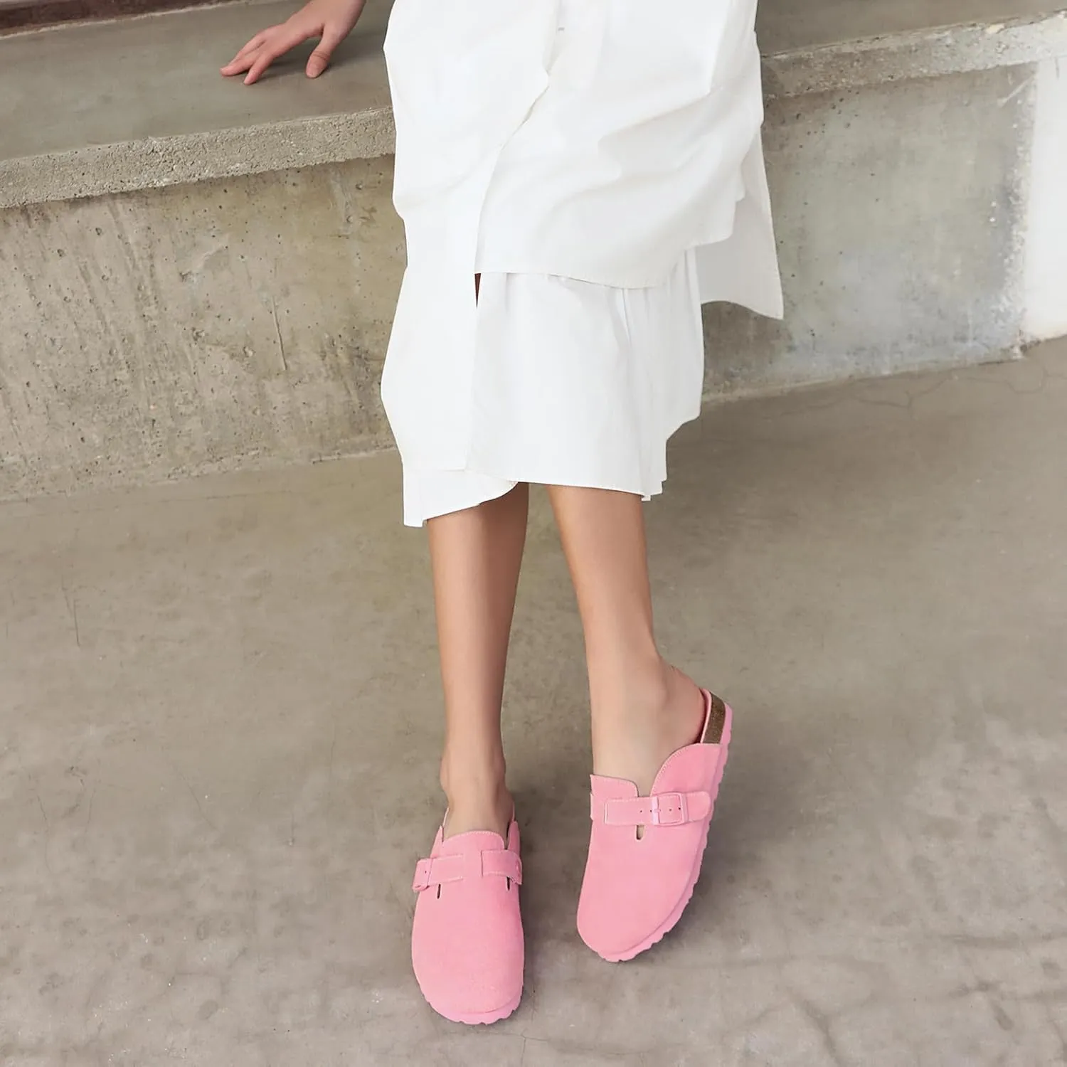 Women's and Men's Cork Suede Clogs and Mules,Soft Leather Sandal,House Slipper,Skin-Friendly Footbed,Adjustable Buckle,Arch Support