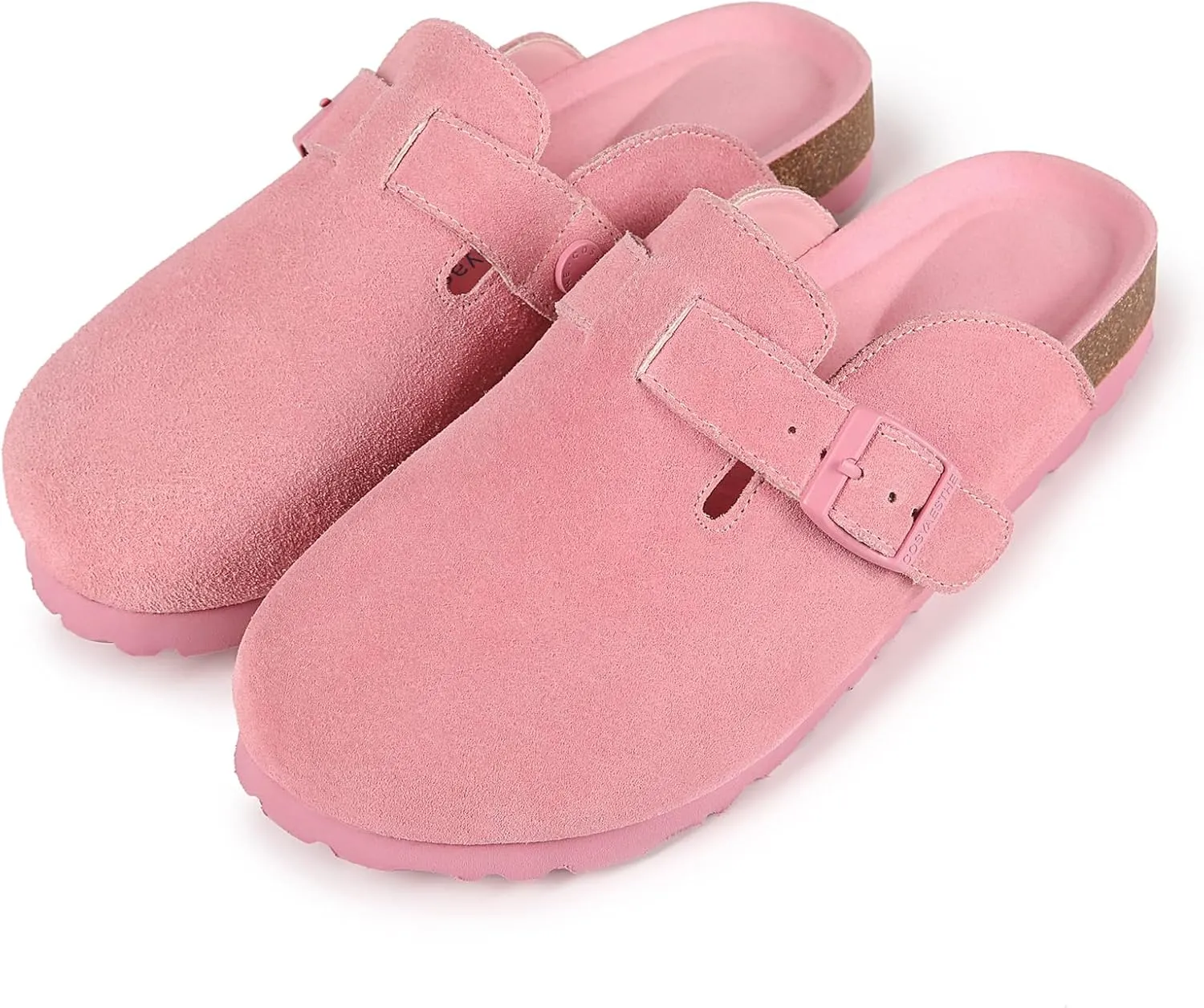 Women's and Men's Cork Suede Clogs and Mules,Soft Leather Sandal,House Slipper,Skin-Friendly Footbed,Adjustable Buckle,Arch Support