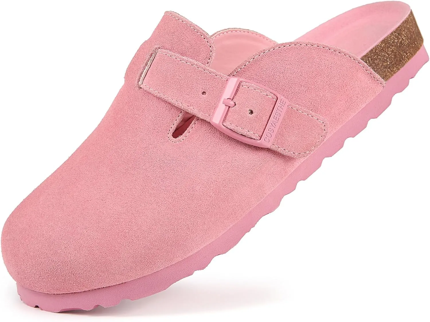 Women's and Men's Cork Suede Clogs and Mules,Soft Leather Sandal,House Slipper,Skin-Friendly Footbed,Adjustable Buckle,Arch Support