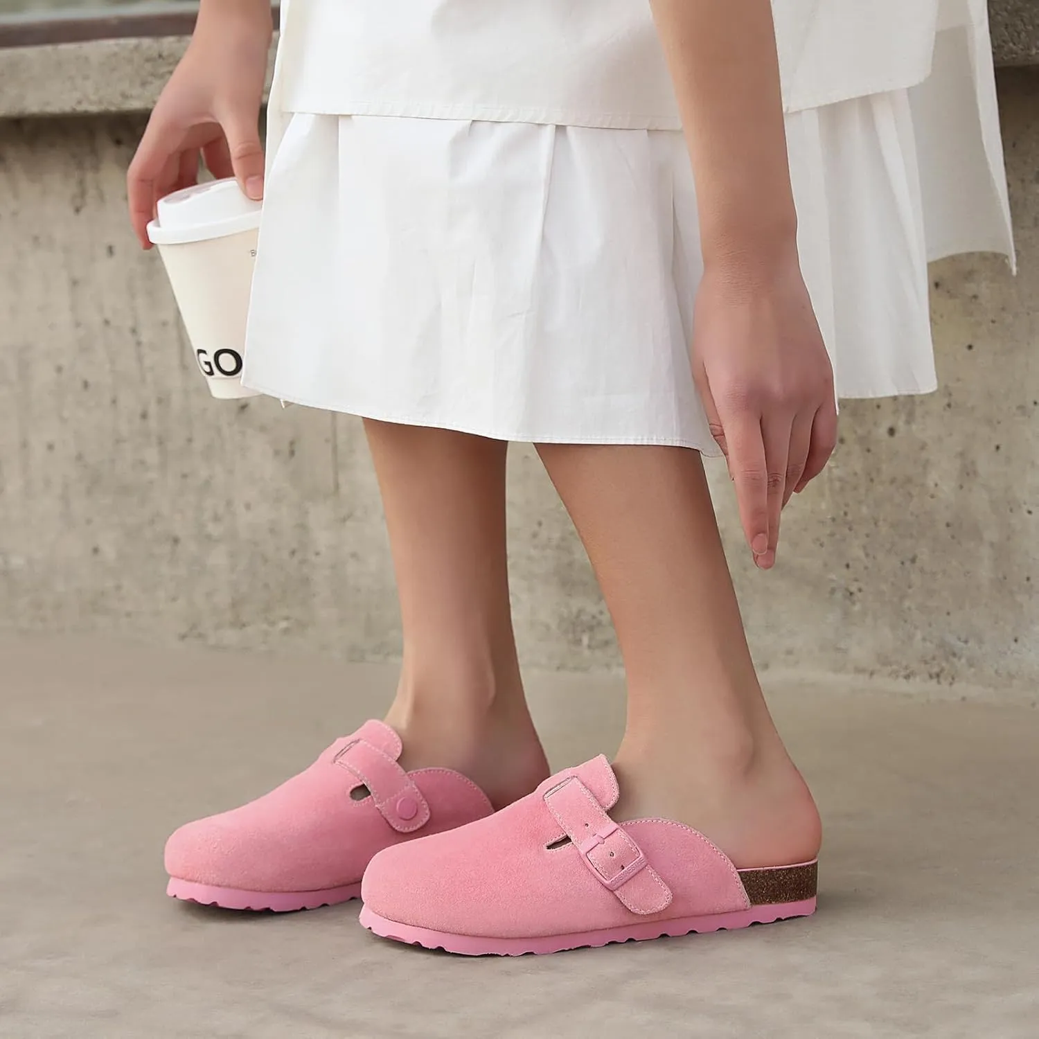 Women's and Men's Cork Suede Clogs and Mules,Soft Leather Sandal,House Slipper,Skin-Friendly Footbed,Adjustable Buckle,Arch Support
