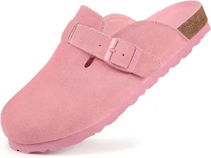 Women's and Men's Cork Suede Clogs and Mules,Soft Leather Sandal,House Slipper,Skin-Friendly Footbed,Adjustable Buckle,Arch Support