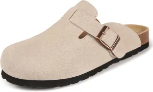 Women's and Men's Cork Suede Clogs and Mules,Soft Leather Sandal,House Slipper,Skin-Friendly Footbed,Adjustable Buckle,Arch Support