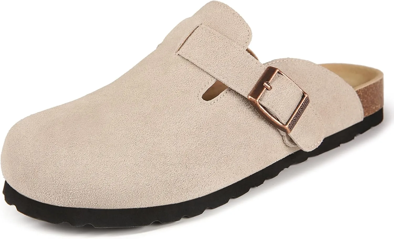 Women's and Men's Cork Suede Clogs and Mules,Soft Leather Sandal,House Slipper,Skin-Friendly Footbed,Adjustable Buckle,Arch Support