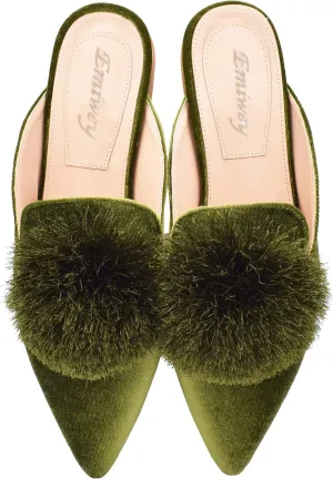 Women's Backless Comfort Slip On Loafers Flats Cute Pom Pom Mule Slippers Casual Shoes