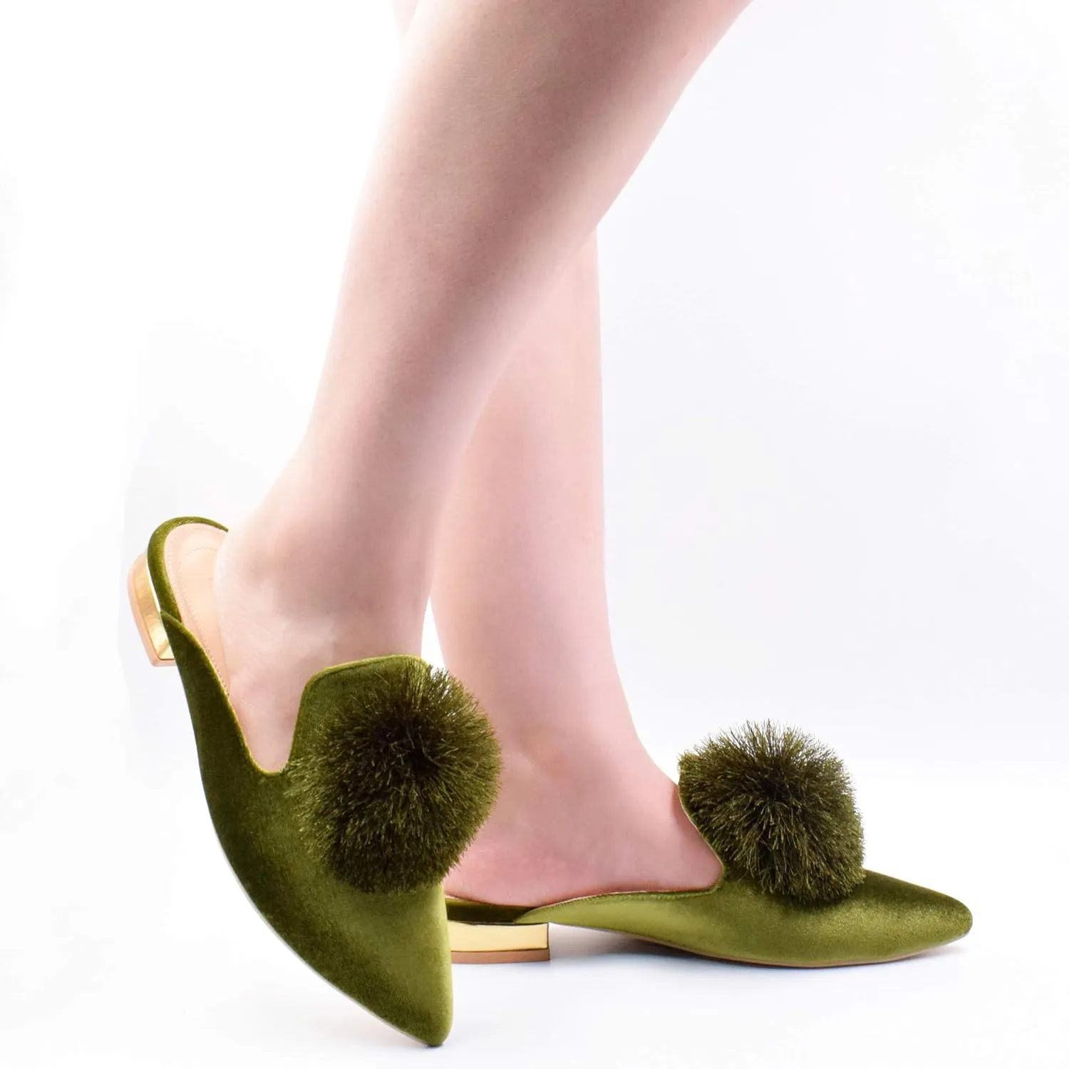 Women's Backless Comfort Slip On Loafers Flats Cute Pom Pom Mule Slippers Casual Shoes