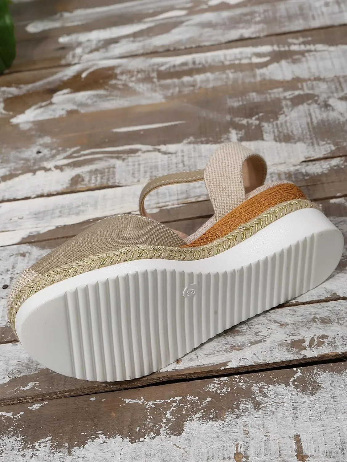 Women's Beige Size 8 Casual Mesh Open Toe Ankle Strap Wedge Heel Sandals