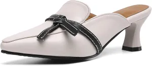 Women's Bow Tie Pointed Toe Heeled Mules Backless Slides Sandals Kitten Heels Slip On Office Shoes