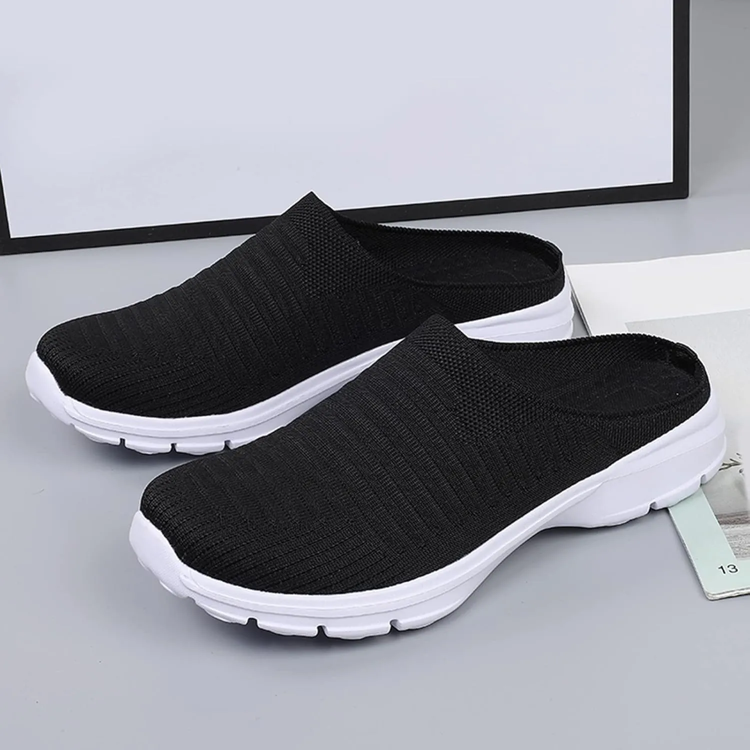 Womens Breathable Mesh Walking Mules Sneakers Womens Running Shoes Mesh Breathable Casual Tennis Shoes White Platform Sneakers Slip On Tennis Shoe Cross Trainer Shoe