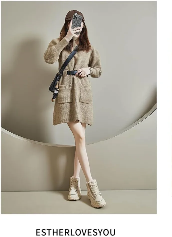 Women's Casual High Top Shoes, Winter Plush Lined Warm Shoes, Thick Soled Lace-up Sports Shoes