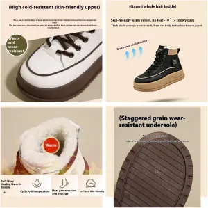 Women's casual simple high-top shoes winter raw edge warm shoes thick bottom lace-up sneakers.easy to clean