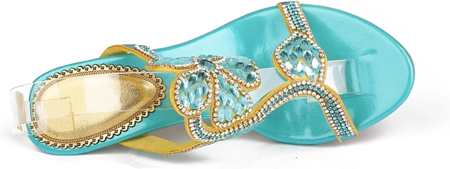 Women's Chunky Heel Glitter Rhinestone Sandals Jeweled Sandals Summer Stylish Sandals Womens Mules Sandals