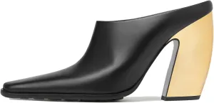 Womens Chunky Heeled Mules Closed Pointed Toe Clogs Backless Booties Slip on Mules Heels Pumps