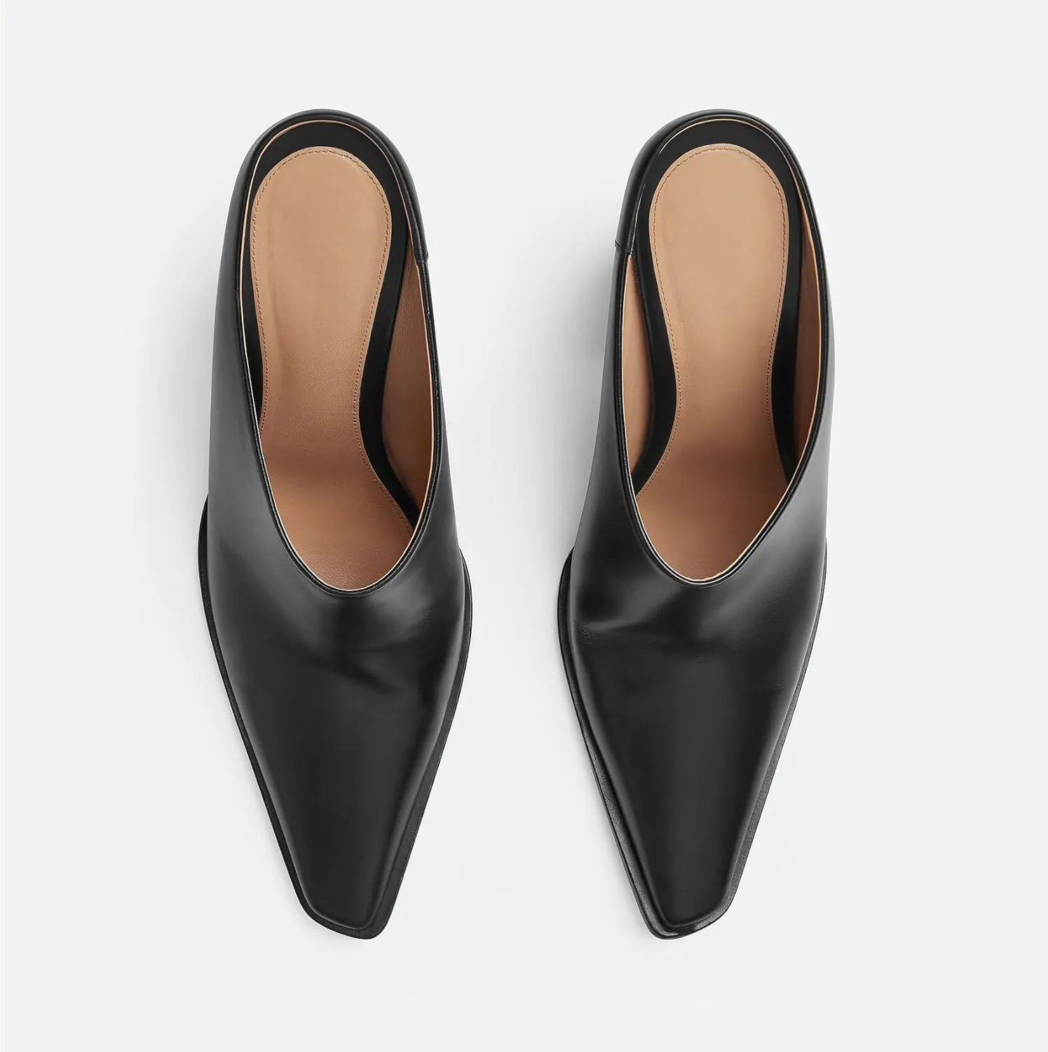 Womens Chunky Heeled Mules Closed Pointed Toe Clogs Backless Booties Slip on Mules Heels Pumps