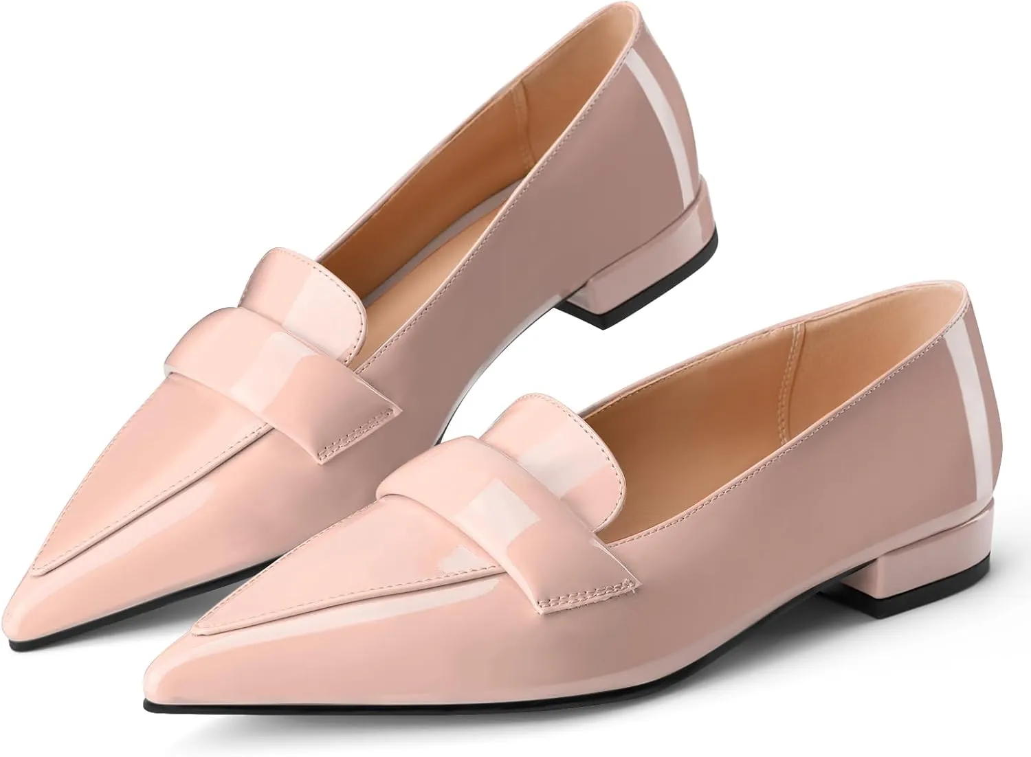 Women's Closed Pointed Toe Penny Loafers Shoes Black Patent Leather Comfortable Slip On Work Business Dressy Classic Flats Shoes