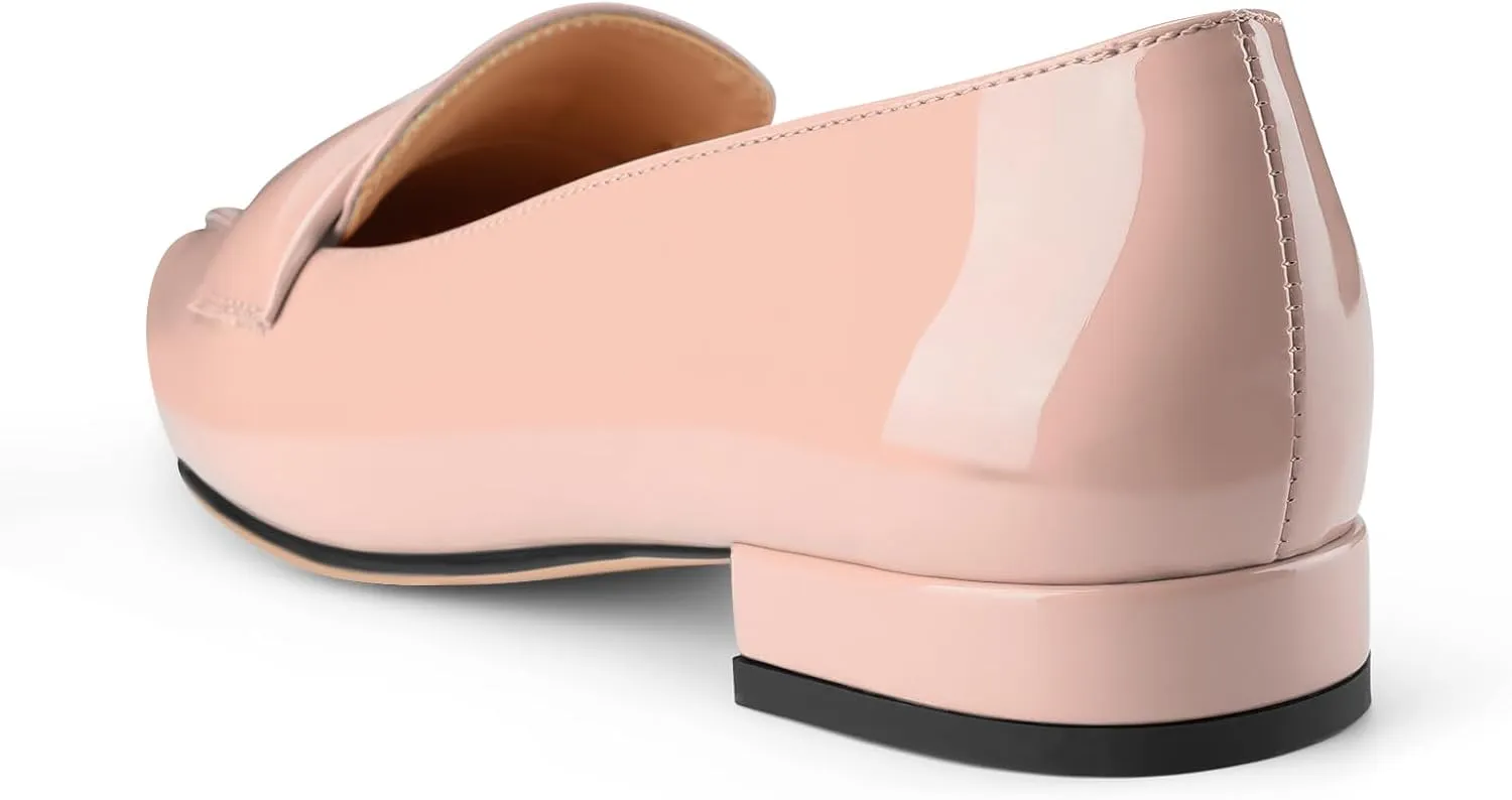 Women's Closed Pointed Toe Penny Loafers Shoes Black Patent Leather Comfortable Slip On Work Business Dressy Classic Flats Shoes
