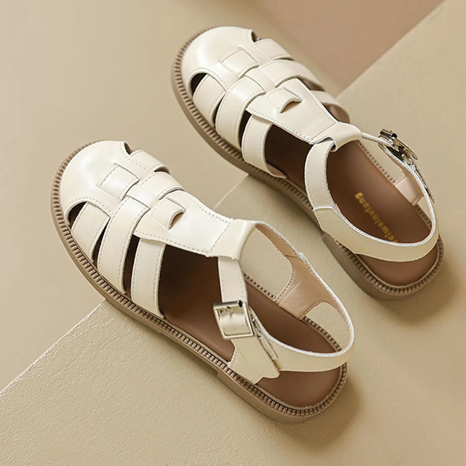 Women's Closed Toe Hollow Woven Fisherman Sandals,Summer Fashion Adjustable Buckle Ankle Strap Flat Rome Sandals Comfortable Y2K Gladiator Chunky Heel Strappy Sandals