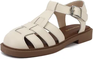 Women's Closed Toe Hollow Woven Fisherman Sandals,Summer Fashion Adjustable Buckle Ankle Strap Flat Rome Sandals Comfortable Y2K Gladiator Chunky Heel Strappy Sandals