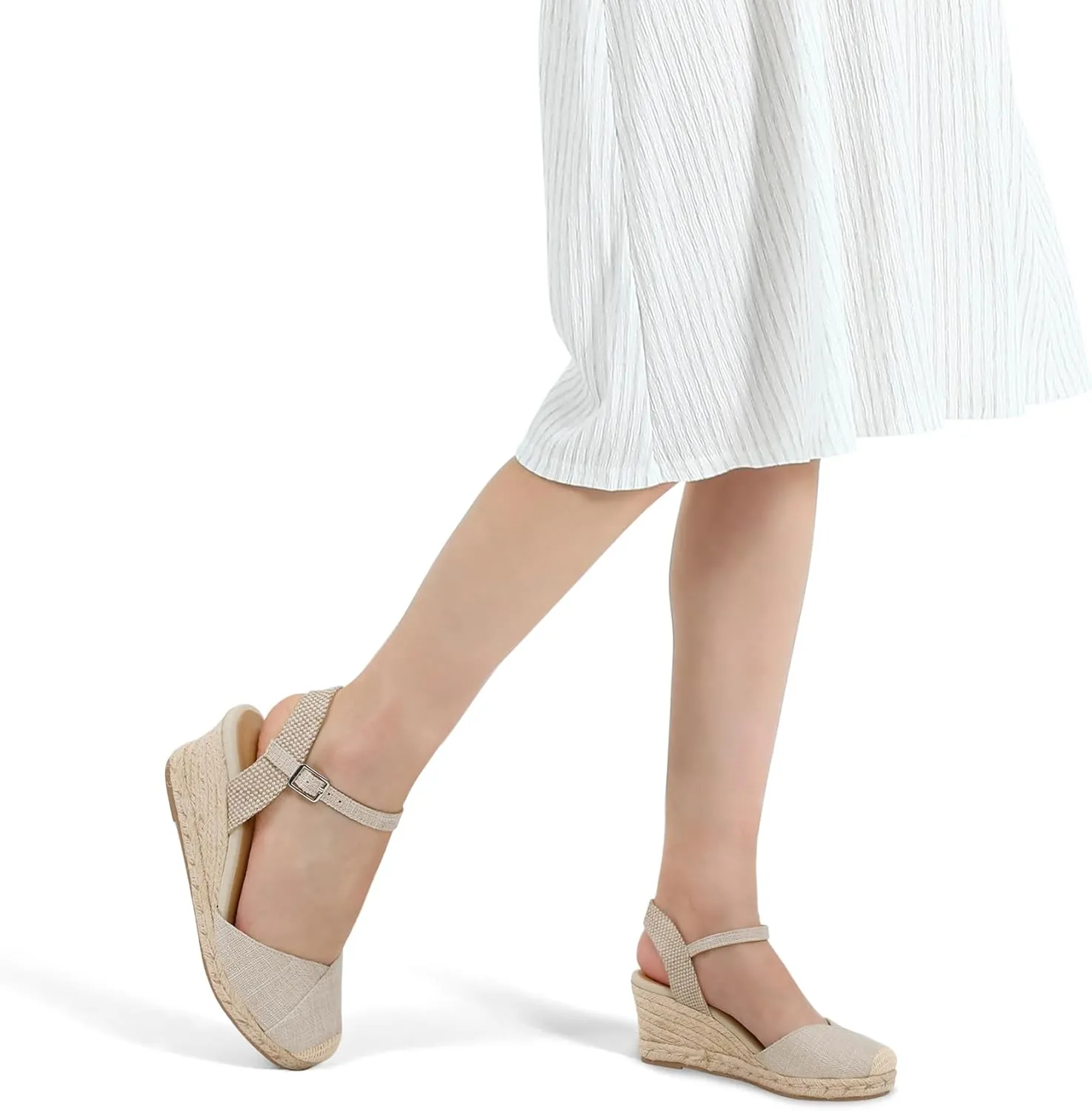 Women's Closed Toe Platform Sandals Summer Buckle Ankle Strap Espadrilles Wedge Sandals