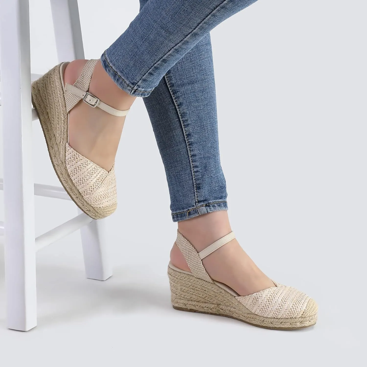 Women's Closed Toe Platform Sandals Summer Buckle Ankle Strap Espadrilles Wedge Sandals