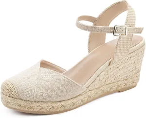 Women's Closed Toe Platform Sandals Summer Buckle Ankle Strap Espadrilles Wedge Sandals