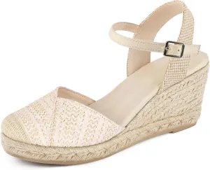Women's Closed Toe Platform Sandals Summer Buckle Ankle Strap Espadrilles Wedge Sandals