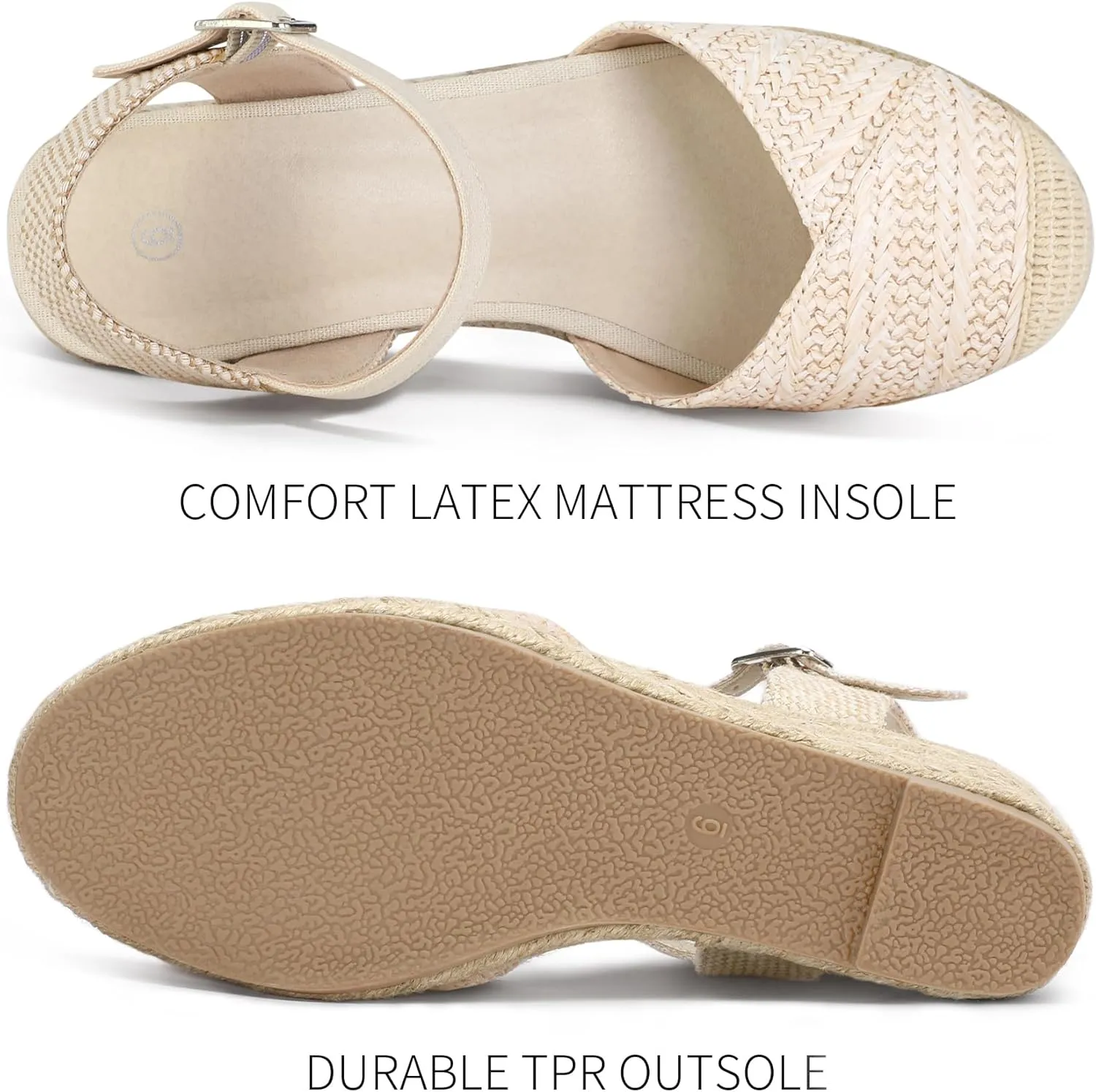 Women's Closed Toe Platform Sandals Summer Buckle Ankle Strap Espadrilles Wedge Sandals