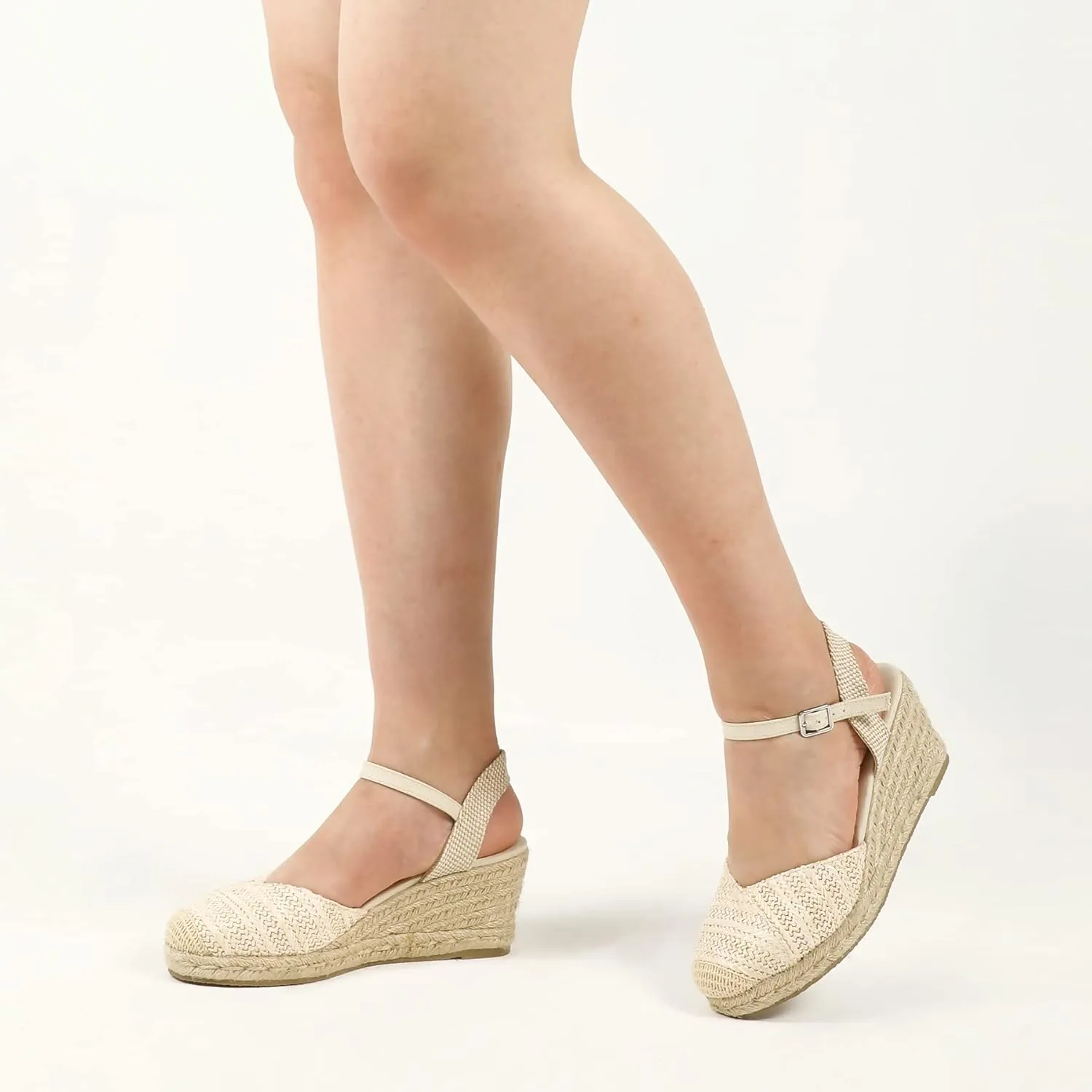 Women's Closed Toe Platform Sandals Summer Buckle Ankle Strap Espadrilles Wedge Sandals