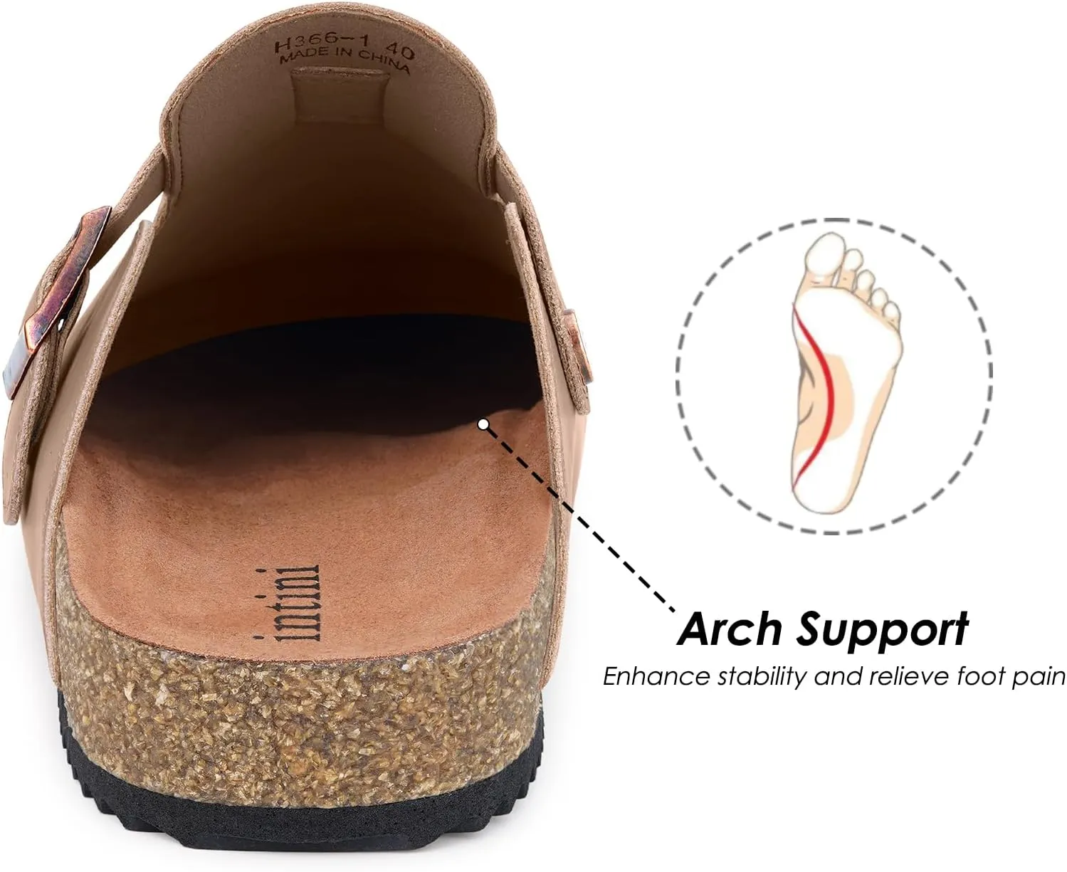 Womens Cork Footbed Clogs Mens PU Leather Mules with Arch Support Adjustable Buckle Comfort Slip On Potato Shoes Unisex Non-Slip Flat Sandals Indoor Outdoor