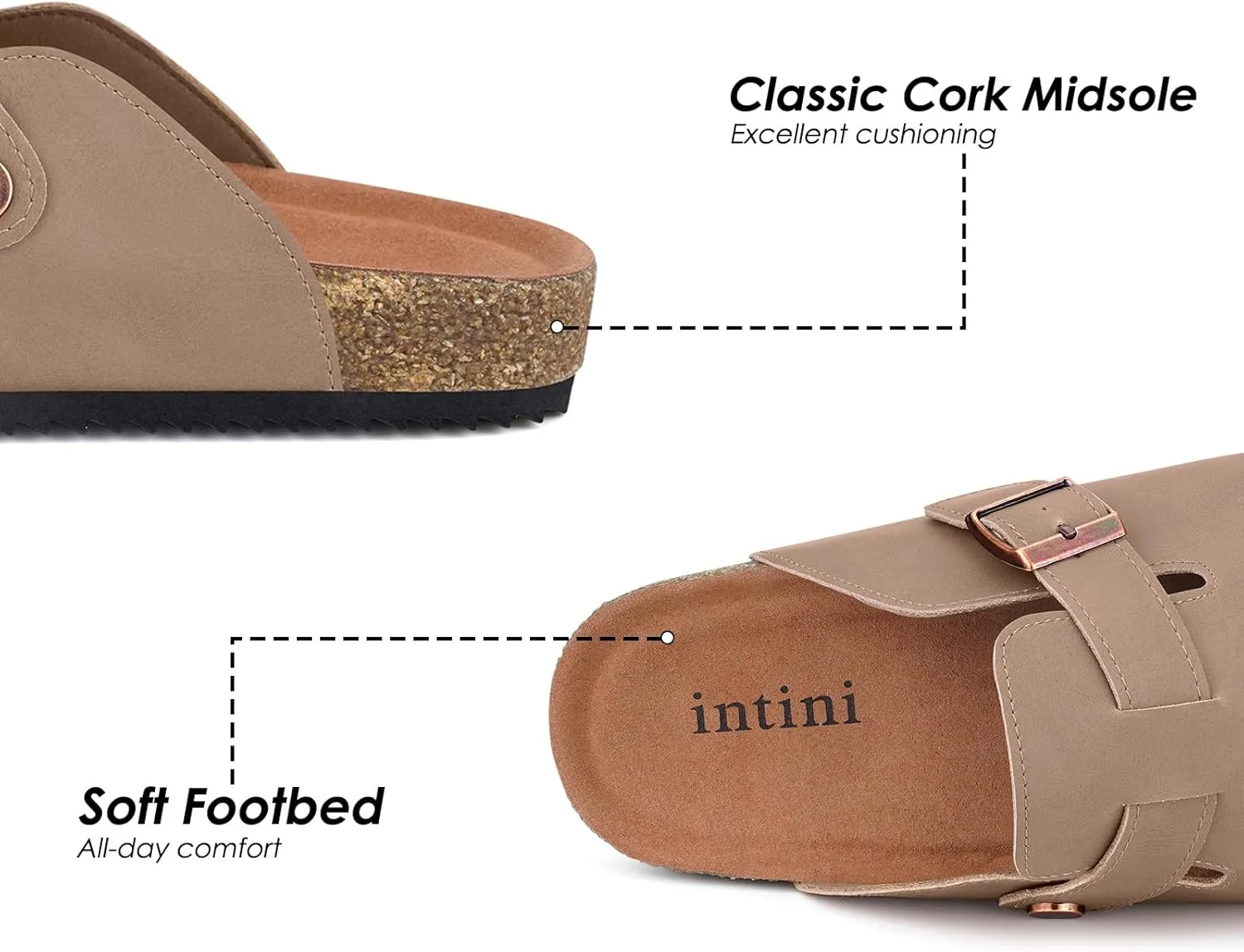 Womens Cork Footbed Clogs Mens PU Leather Mules with Arch Support Adjustable Buckle Comfort Slip On Potato Shoes Unisex Non-Slip Flat Sandals Indoor Outdoor