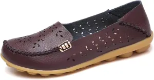 Womens Cowhide Casual Slipper Loafers Moccasin Driving Shoes Flat Slip-Ons