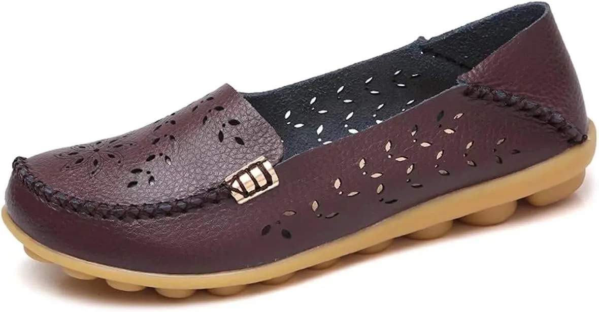 Womens Cowhide Casual Slipper Loafers Moccasin Driving Shoes Flat Slip-Ons