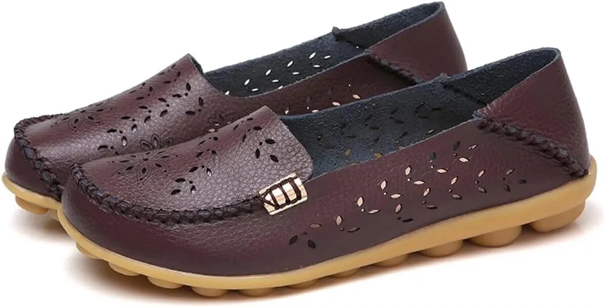 Womens Cowhide Casual Slipper Loafers Moccasin Driving Shoes Flat Slip-Ons