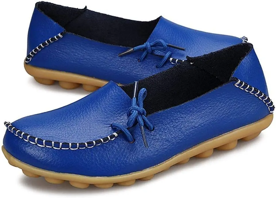 Women's Cowhide Leather Slipper Loafers Flat Shoes Slip-Ons