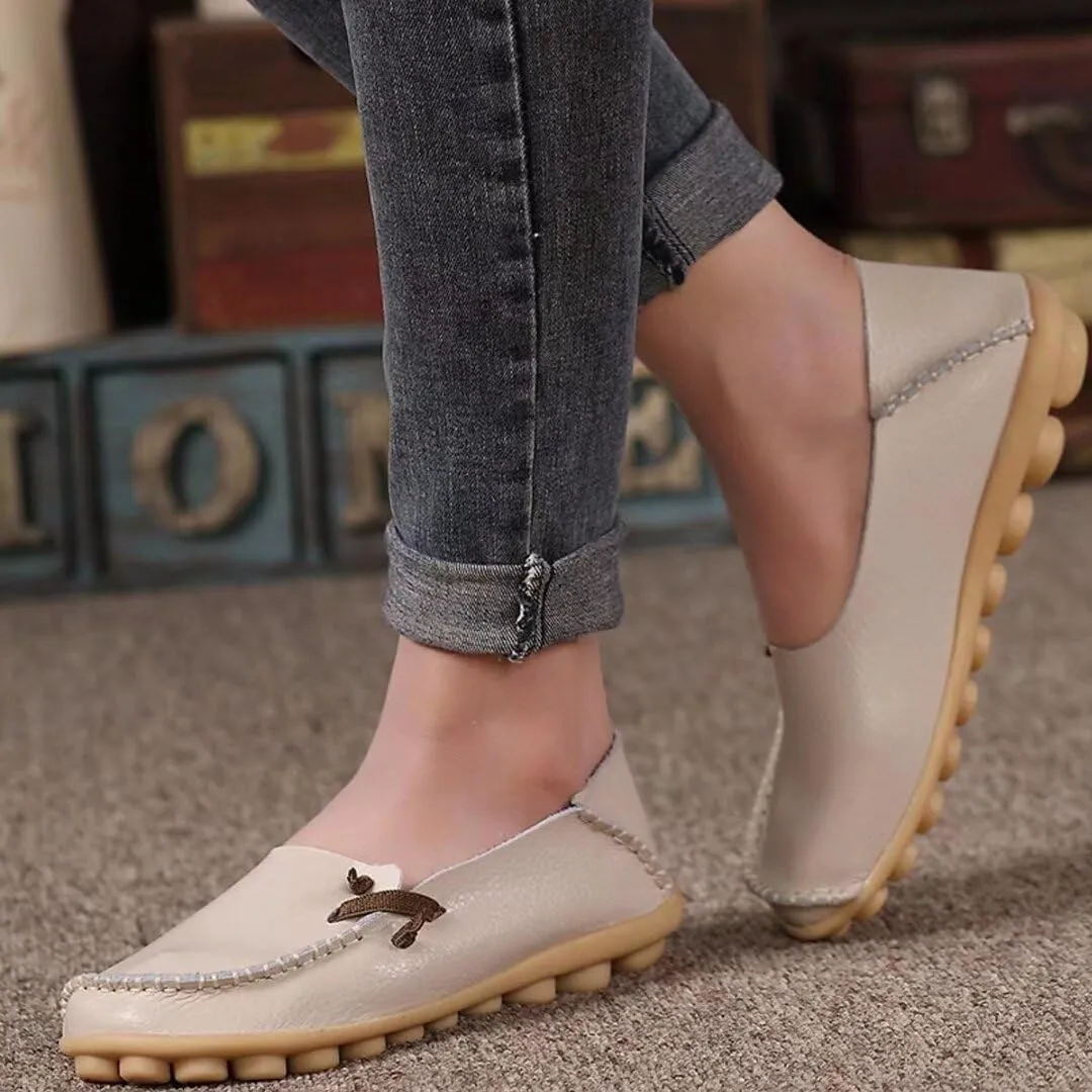 Women's Cowhide Leather Slipper Loafers Flat Shoes Slip-Ons