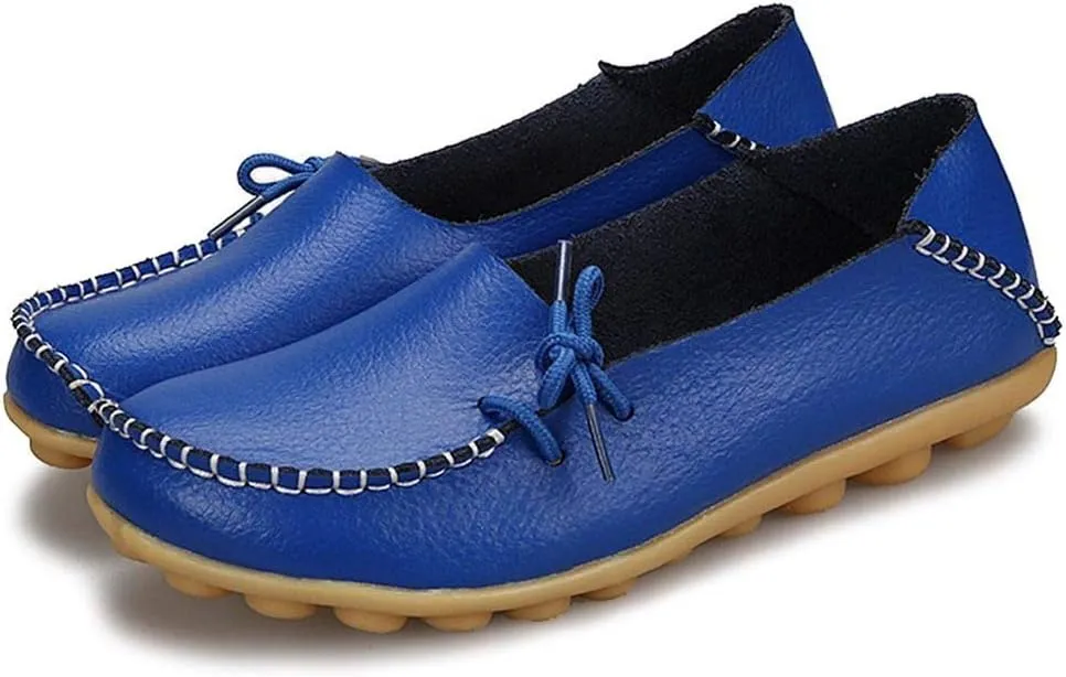Women's Cowhide Leather Slipper Loafers Flat Shoes Slip-Ons