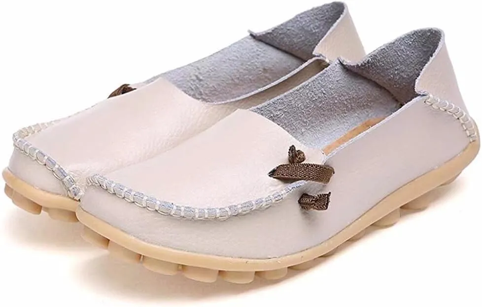 Women's Cowhide Leather Slipper Loafers Flat Shoes Slip-Ons