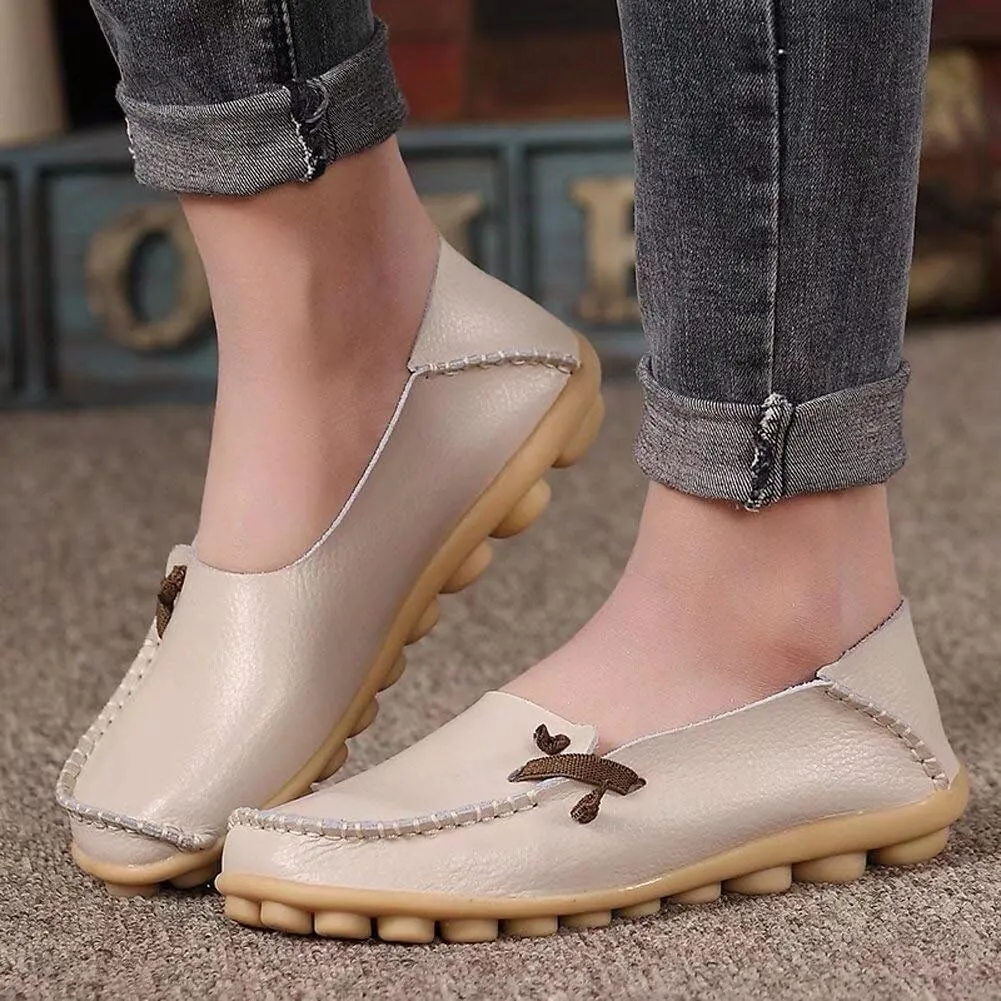 Women's Cowhide Leather Slipper Loafers Flat Shoes Slip-Ons