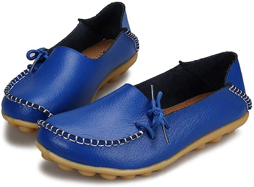 Women's Cowhide Leather Slipper Loafers Flat Shoes Slip-Ons