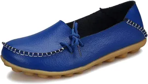 Women's Cowhide Leather Slipper Loafers Flat Shoes Slip-Ons