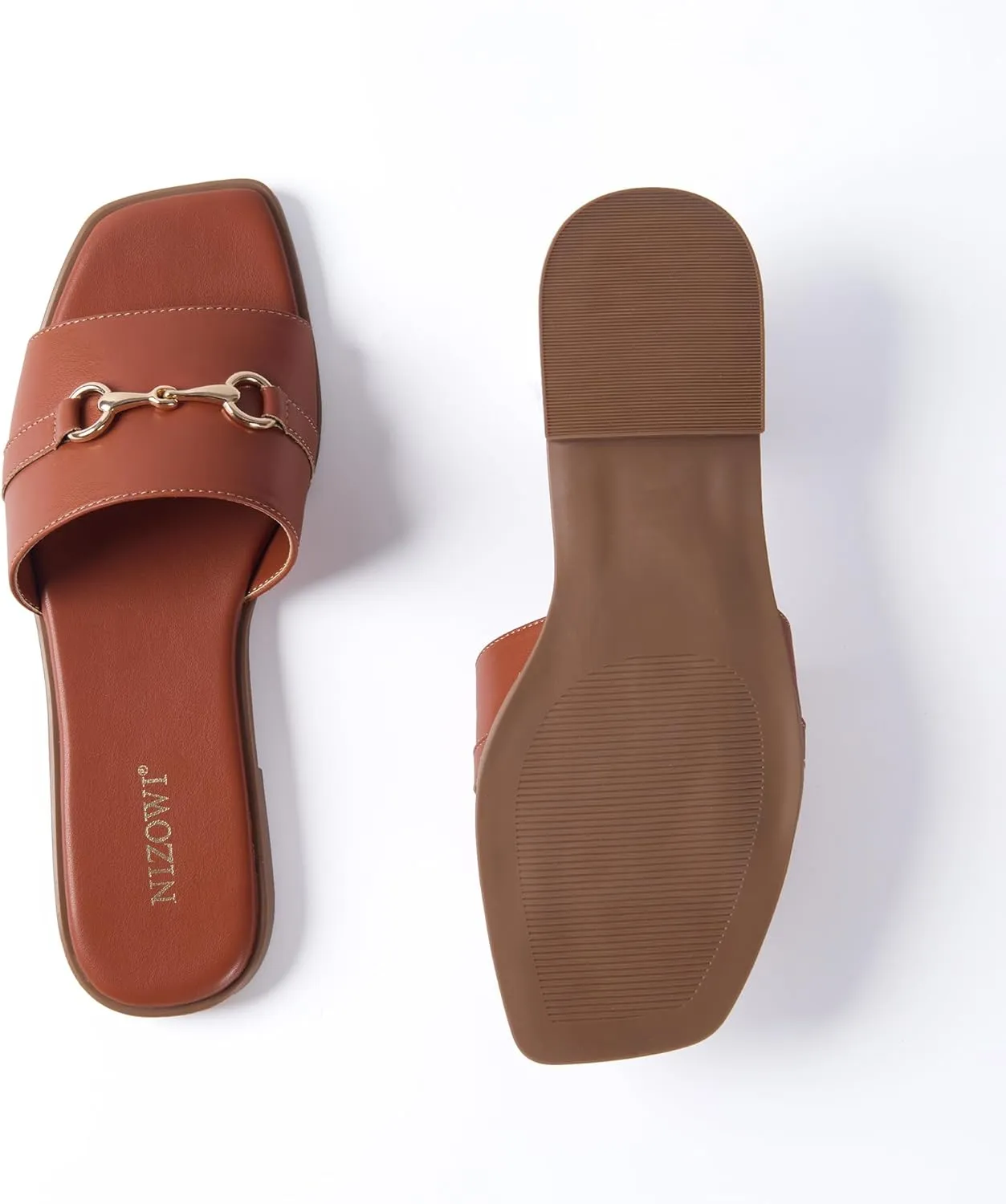 Women's Dressy Flat Sandals for Women Square Open Toe Slip on Comfortable Slide Sandals Summer