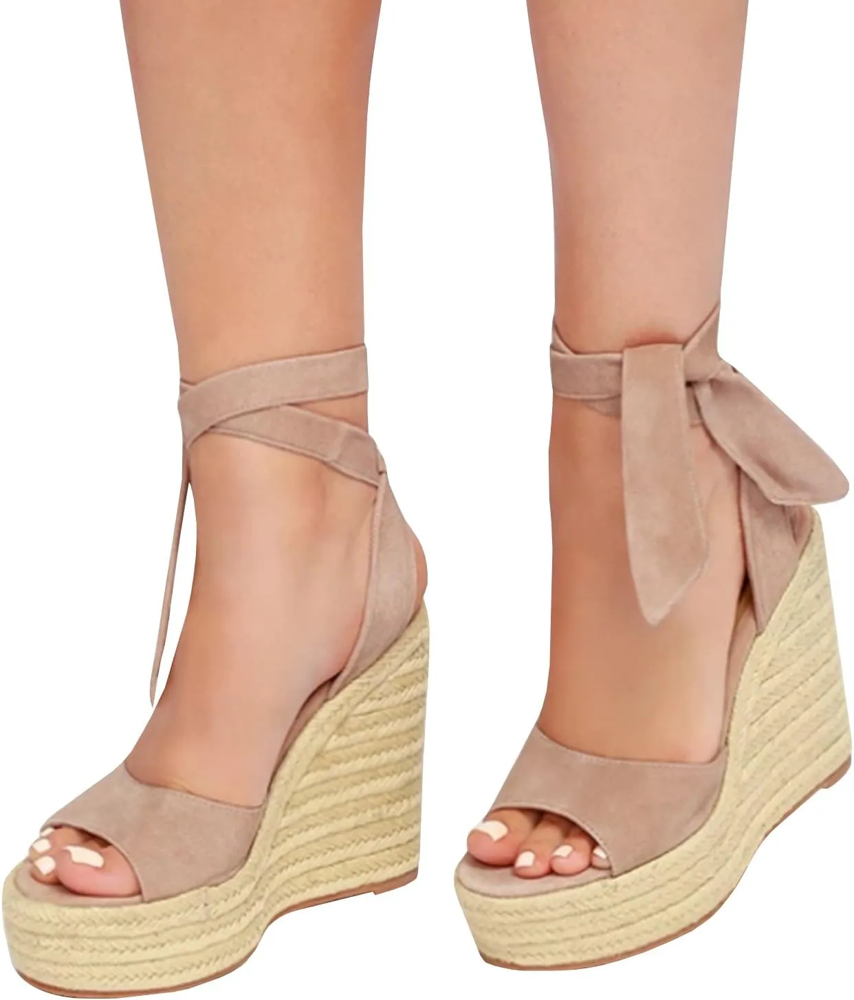 Womens Espadrilles Wedges Sandals Heels Open Toe Tie Lace Up Platform Ankle Strap Summer Dress Shoes
