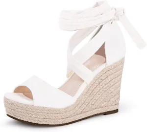 Womens Espadrilles Wedges Sandals Heels Open Toe Tie Lace Up Platform Ankle Strap Summer Dress Shoes