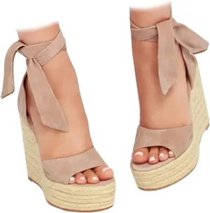 Womens Espadrilles Wedges Sandals Heels Open Toe Tie Lace Up Platform Ankle Strap Summer Dress Shoes