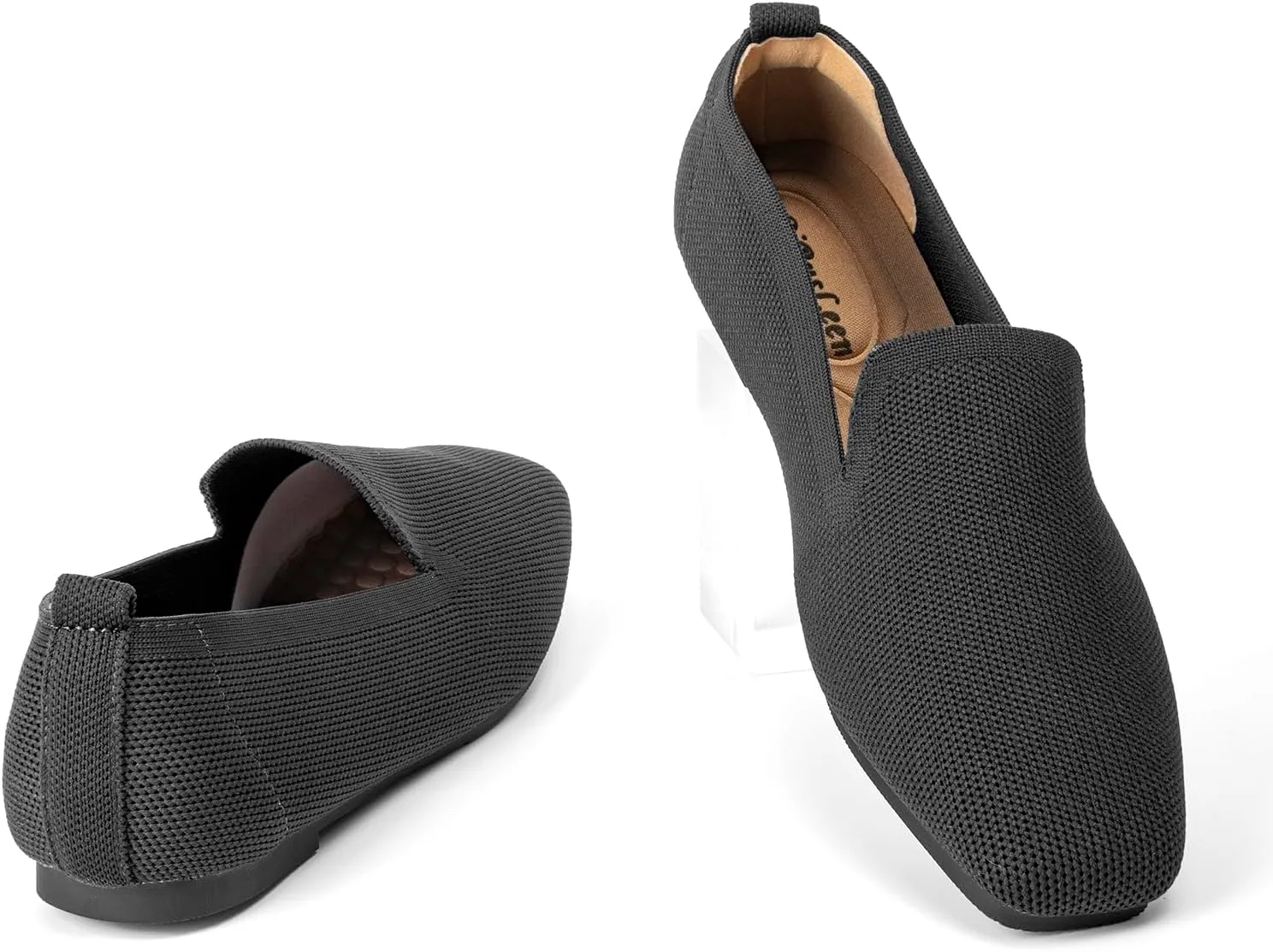 Women's Flat Loafers Square Toe Work Office Flats Shoes Comfortable Knit Slip On Penny Loafers for Women Soft Dress Ballet Flats Driving Walking Knitted Shoes