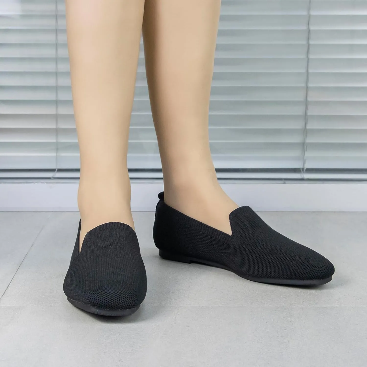 Women's Flat Loafers Square Toe Work Office Flats Shoes Comfortable Knit Slip On Penny Loafers for Women Soft Dress Ballet Flats Driving Walking Knitted Shoes