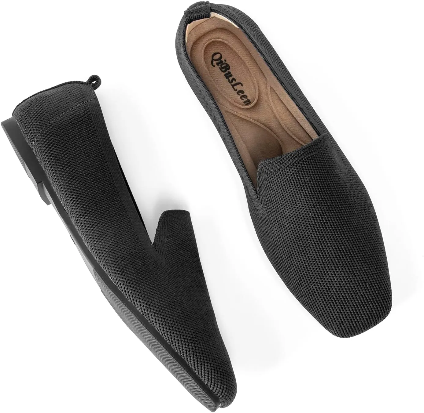 Women's Flat Loafers Square Toe Work Office Flats Shoes Comfortable Knit Slip On Penny Loafers for Women Soft Dress Ballet Flats Driving Walking Knitted Shoes
