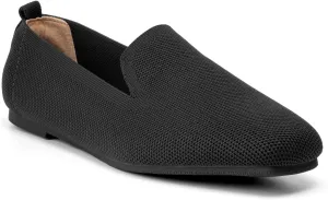 Women's Flat Loafers Square Toe Work Office Flats Shoes Comfortable Knit Slip On Penny Loafers for Women Soft Dress Ballet Flats Driving Walking Knitted Shoes