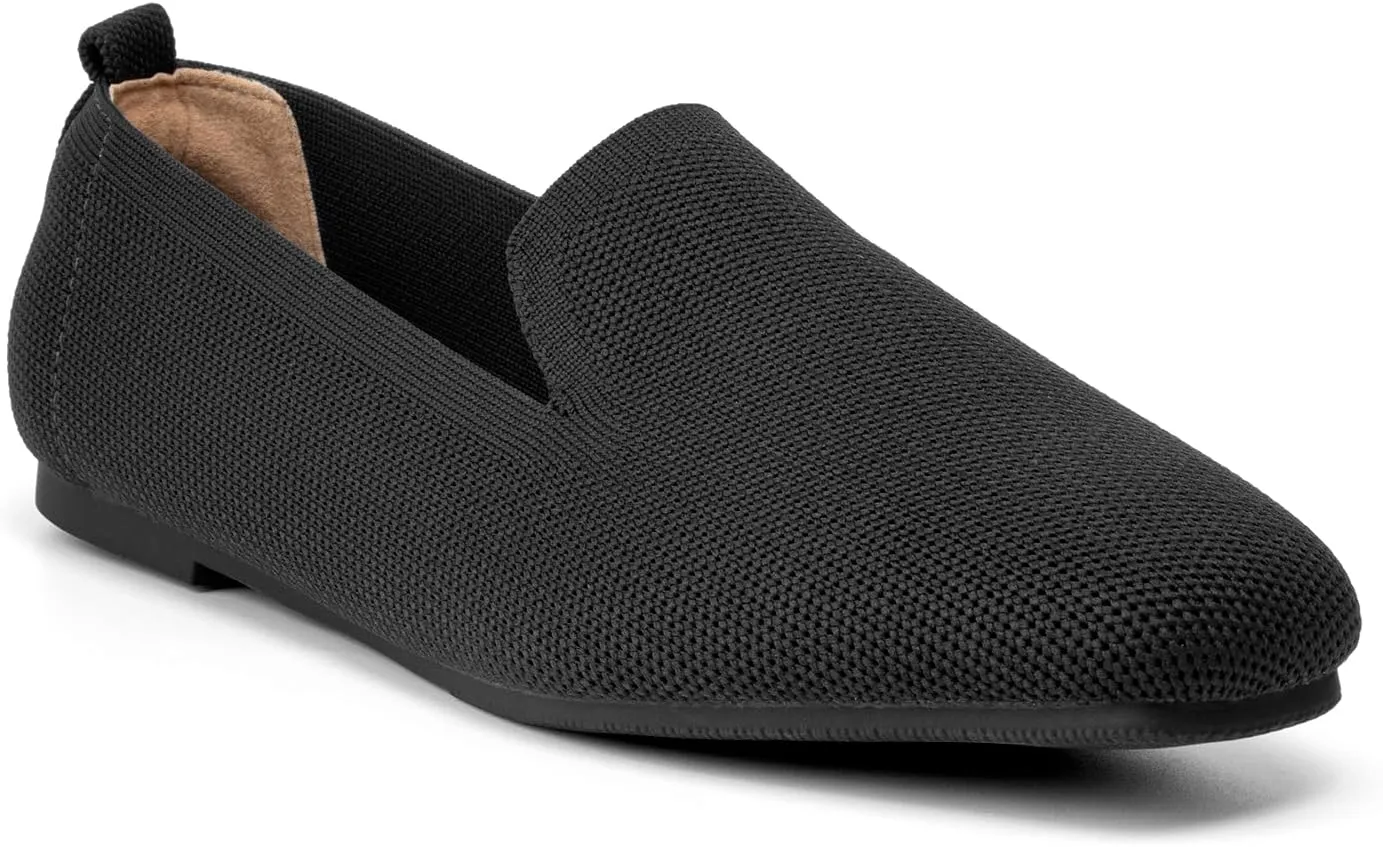 Women's Flat Loafers Square Toe Work Office Flats Shoes Comfortable Knit Slip On Penny Loafers for Women Soft Dress Ballet Flats Driving Walking Knitted Shoes